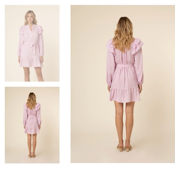 FRNCH Lavender and White Gingham Check Ruffle Dress Charleen Size Small - Picture 2 of 13